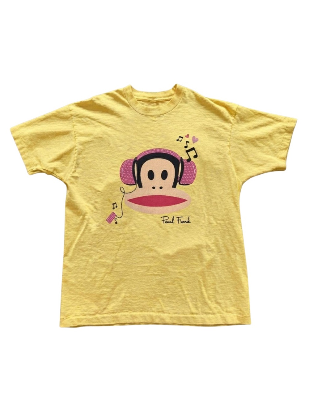 Gildan Yellow Tee with Monkey Pink Headphones Graphic